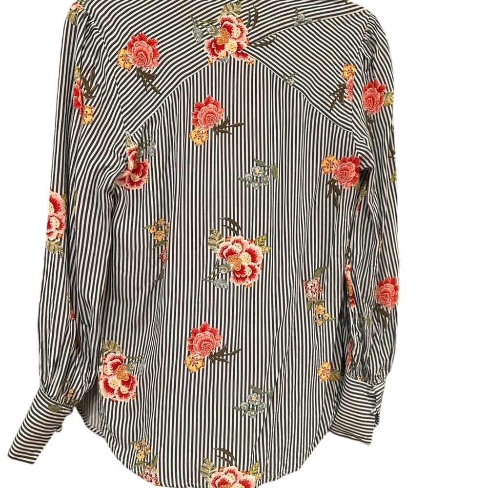 2 for $20! LOFT Women's Striped Floral Blouse - Blue, White, and Pink - Picture 4 of 5